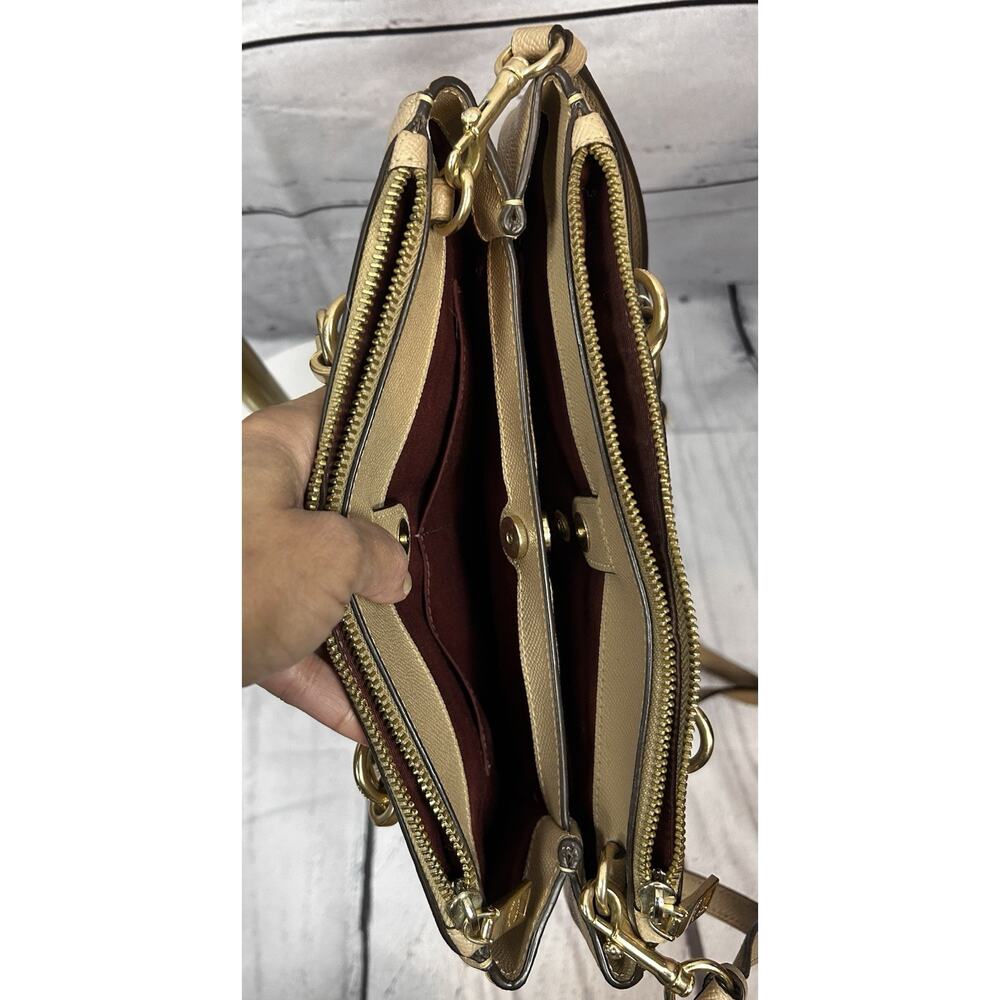 Coach Carryall Shoulder Bag Tan Light Brown Leather Crossbody Purse - Picture 7 of 10